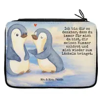 Mr. & Mrs. Panda Federtasche Pinguine trösten Design - Weiß - Geschenk, Federmappe, Schreibmappe, Valentinstag, für Frauen, Jahrestag, Schlampermäppchen, Bleistiftetui