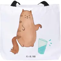 Mr. & Mrs. Panda Tote Bag Katze Wasserglas - Weiß - Geschenk, Katzen, Reisetasche, Laptoptasche, Stoffbeutel, Cat, Glas, Miau, Schultasche, Beutel