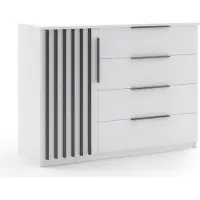 BM-Möbel Kommode mit Lamellen Atena - Loft-Stil - 120 x 48 x 89 cm - Gehäuse Weiß, Fronten Weiß, Lamellen Schwarz