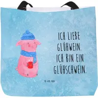 Mr. & Mrs. Panda Tote Bag Schwein Glühwein - Eisblau - Geschenk, Beutel, Schultasche, Laptoptasche, Tasche, Einkaufstasche, Weihnachten, Glühschwein, Weihnachtsmarkt