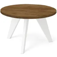 Dekori.Interiors Runder Couchtisch Weiß LORA 75 cm, Eiche Lefkas mit Buchenholzgestell – minimalistisch, skandinavisch