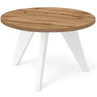 Dekori.Interiors Runder Couchtisch Weiß LORA 75 cm, Eiche Wotan mit Buchenholzgestell – minimalistisch, skandinavisch