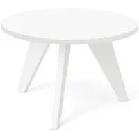 Dekori.Interiors Runder Couchtisch Weiß LORA 75 cm mit weißem Buchenholzgestell – minimalistisch, skandinavisch