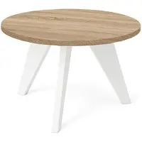 Dekori.Interiors Runder Couchtisch Weiß LORA 75 cm, Eiche Sonoma mit Buchenholzgestell – minimalistisch, skandinavisch