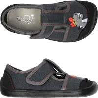 3F Jungen Hausschuhe, Sneakers 3BE3/18R bar3foot super flexi Grau DINO barefoot