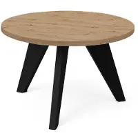 Dekori.Interiors Runder Couchtisch Schwarz LORA 75 cm, Eiche Artisan mit Buchenholzgestell – minimalistisch, skandinavisch