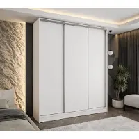Caspian24 Moderner 3-türiger Schwebetürenschrank Weiß 210x58x250 cm – Kleiderschrank für Flur, Schlafzimmer oder Ankleidezimmer