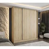 Caspian24 Moderner 3-türiger Schwebetürenschrank Eiche Sonoma 210x58x250 cm – mit 2 Schubladen – Kleiderschrank für Flur, Schlafzimmer oder Ankleidezimmer