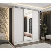 Caspian24 Moderner 3-türiger Schwebetürenschrank Weiß 230x58x250 cm – mit Spiegel – mit 2 Schubladen – Kleiderschrank für Flur, Schlafzimmer oder Ankleidezimme