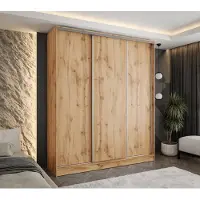 Caspian24 Moderner 3-türiger Schwebetürenschrank Eiche Wotan 190x58x250 cm – mit 4 Schubladen – Kleiderschrank für Flur, Schlafzimmer oder Ankleidezimmer