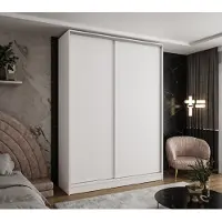 Caspian24 Moderner 2-türiger Kleiderschrank Weiß 160x58x250 cm – Drehtürenschrank für Flur, Schlafzimmer oder Ankleidezimmer