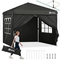 Sekey Faltpavillon 3x3 m Pop Up Gartenpavillon wasserdicht winterfest inkl 4 Seitenteilen Partyzelt für Garten Terrasse, Schwarz