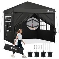 Sekey Faltpavillon 3x3 mit 4 Seitenwänden und mit 4 Sandsäcke, Wasserdicht Pop Up Pavillon für Camping, Festival, Events, Picknicks, Schwarz