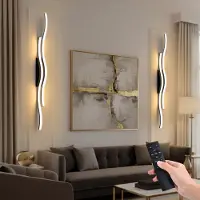 Lapalife 2 Stück LED Wandleuchte Wellenform Innen Modern Dimmbar 3 Farbtemperaturen Wiederaufladbar Wandlampe mit Fernbedienung, Schwarz