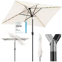 Sekey Sonnenschirm 210x140 cm mit LED-Solar-Beleuchtung, UV50+ Schutz, neigbar, Aluminium, mit Kurbel, Creme