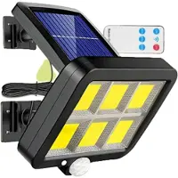 Krumad Solarleuchte Außen 120 COB 400 lm mit Bewegungsmelder & Dämmerungssensor, 3 Modi, IP65, Fernbedienung, Solarpanel mit 5 m Kabel