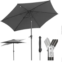 Sekey Sonnenschirm ø 270 cm Sonnenschirm Rund, Marktschirm Knickbar, mit Kurbel, Grau