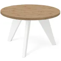 Dekori.Interiors Runder Couchtisch Weiß LORA 75 cm, Eiche Artisan mit Buchenholzgestell – minimalistisch, skandinavisch