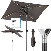 Sekey Sonnenschirm 210x140 cm mit LED-Solar-Beleuchtung, UV50+ Schutz, neigbar, Aluminium, mit Kurbel, Taupe