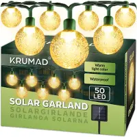 Krumad Solar LED-Lichterkette 50 LEDs – 7m IP65 Wasserdicht Warmweiß – Garten Balkon Terrasse Deko Solarbetrieben