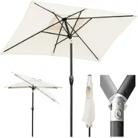 Sekey Sonnenschirm Balkon Gartenschirm Marktschirm 140×210 cm mit Handkurbel, aus 100% Polyester, Sonnenschutz UV50+, Creme