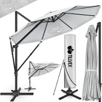 Tillvex Premium Alu Sonnenschirm 330 cm Grau + Abdeckung & Windsicherung | Ampelschirm 6-Fach Verstellbar mit Kurbel | Gartenschirm 360° Drehbar Neigbar Kippbar | Kurbelschirm UV50+ Groß wasserdicht