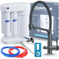 ARI Wasserfilter Set Aquafor Morion mit 3-Wege Küchenarmatur Schwarz, Umkehrosmose, ausziehbare Brause