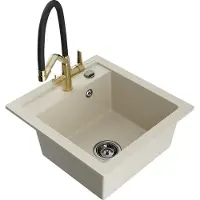 Mexen Vito 1-Becken-Granitspüle mit Mischbatterie Duo, Beige - 6503-69-671701-57-B