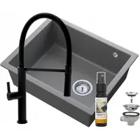 Granitan - Granitspüle - Küchenspüle - Schwarz - mit Armatur - SALIX