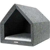 Rexproduct PetHome 2.0 Orthopädische Hundebett mit Memory-Schaum-Liegefläche und Dach – Biss- und Kratzfest, Größe S, hellgrau und grau