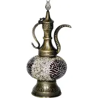Halay Handgefertigte orientalische Mosaik-Tischlampe braun (Türkische Ibrik) Ø 13 cm, 32 cm hoch, warmes Licht, dekorativ