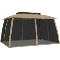 Syfax Pavillon mit Doppeldach & Netzwänden Taupe 3,93x2,93 m Stahl