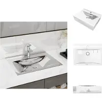 vidaXL Waschbecken mit Überlauf 60x46x16 cm Keramik Silbern - Badezimmer-Waschbecken