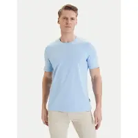 Bugatti T-Shirt "Basic", Herren, Gr. S, blau (320, hellblau), 100% Baumwolle, unifarben, normal, Rundhals, Shirts T-Shirt, aus Baumwolle Modern Fit Rundhals