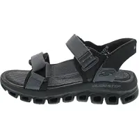 SKECHERS Trekkingsandale "GLIDE STEP SANDAL - DOVAH", Herren, Gr. 46, schwarz, Lederimitat, Textil, Schuhe Trekkingsandale, Outdoorsandale, Klettschuh, Sommerschuh mit Memory Foam