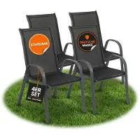Albatros Gartenstühle 4er Set Kuba – Gartenstühle Stapelbar mit robustem Metallgestell und hoher Belastbarkeit – bequeme Stapelstühle auch als Terrassenstühle oder Balkonstühle