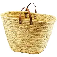 Locker Kobolo Tasche Korbtasche Strandtasche - Palmblatt - Echt Ledergriffen - Umhängetasche Handtasche Tragetasche Schultertasche Shopper Freizeittasche