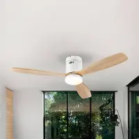 Schuller Valencia LED-Deckenventilator Siroco, weiß/holz hell Ø 132 cm, leise dimmbar, Holz hell, für Wohn- / Esszimmer, Metall, Modern
