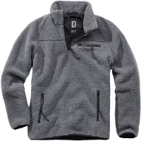 Brandit bequemer Herren Troyer aus Teddy-Fleece Sweater mit Stehkragen Grau