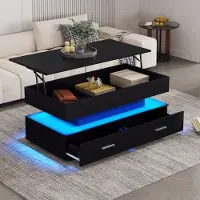 Merax Couchtisch mit LED und Schubladen, Kaffeetisch mit APP Steurung, Beistelltisch mit ausziehbarer Tischplatte, Wohnzimmertisch 100x50x44cm Schwarz