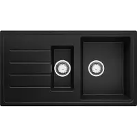 PrimaGran Spülbecken Schwarz 90x50cm, Granitspüle 1,5 Becken + Ablauf-Set, Küchenspüle ab 60er Unterschrank - Kopenhagen Duo