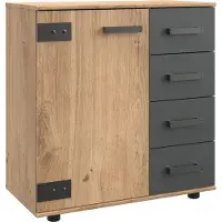 Freiraum Kommode "Malmö" aus Spanplatte in Plankeneiche-Nachbildung mit Absetzungen in Graphit. Abmessungen (B/H/T) 81x83x41 cm