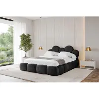 ALTDECOR Polsterbett mit Bettkasten - LANA - 200x200 - Schwarz - Bett mit Matratze H3/H4, Doppelbett mit Stauraum und Latternrost, Boxbett mit Kopfteil
