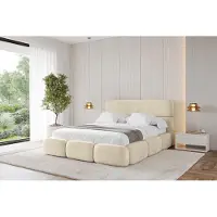 ALTDECOR Polsterbett mit Bettkasten - ELVA - 180x200 - Beige - Bett mit Matratze H3/H4, Doppelbett mit Stauraum und Latternrost, Boxbett mit Kopfteil