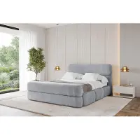 ALTDECOR Polsterbett mit Bettkasten - ELVA-Z - 200x200 - Grau - Bett mit Matratze H3/H4, Kopfteil und Fußteil, Boxbett, Doppelbett mit Stauraum