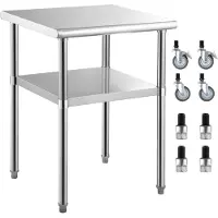 SucceBuy -Zubereitungstisch aus Edelstahl, 24 x 24 x 36 Zoll, 600 lbs Tragkraft, robuste Metallarbeitsstation mit verstellbarem Unterregal und Universalrädern, für gewerbliche Küche, Garage und Garten