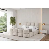 ALTDECOR Polsterbett mit Bettkasten - NOMA-Z - 180x200 - Beige - Bett mit Matratze H3/H4, Kopfteil und Fußteil, Boxbett, Doppelbett mit Stauraum