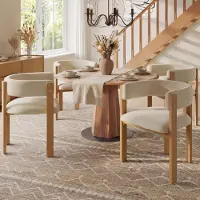 Flieks Esszimmerstühle 4er Set mit dicker Polsterung, Küchenstühle mit stabilen Eisenbeinen und Holzoptik, Polsterstühle 54.5x44x72.5cm, Beige+Natur