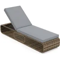 Costway Gartenliege Polyrattan, Sonnenliege mit Auflage & verstellbarer Rückenlehne, wetterfeste Liegestuhl, Terrassenliege bis 180kg, Grau
