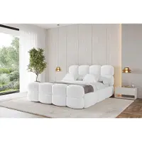 ALTDECOR Polsterbett mit Bettkasten - NOMA-Z - 140x200 - Weiß - Bett mit Matratze H3/H4, Kopfteil und Fußteil, Boxbett, Doppelbett mit Stauraum
